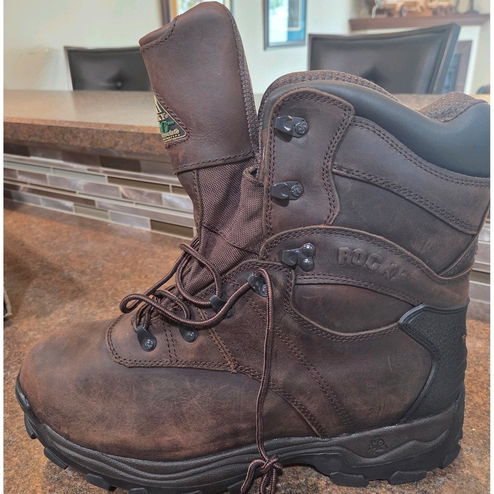 Rocky Mens 7 Inch Utility Boots Dark Brown Leather 600g Thinsulate FQ0007480 14W